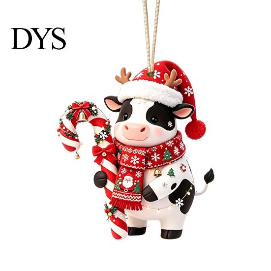 Lightweight Acrylic Party Supplies Cute Cow Christmas Ornament, Cartoon Milk Hanging Decoration, 2D Unique Souvenirs Flat Farmhouse Animal Pendant for