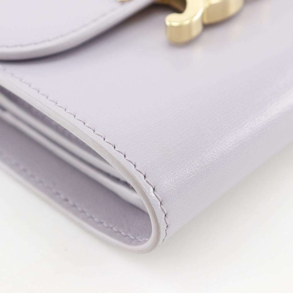 CELINE Triomphe Tri-fold wallet Small flap wallet Compact wallet purple leather Women Used