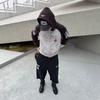 Unisex Roztrhaná Patchworková Potiskovaná Mikina s Kapucí na Zip Oversized Bavlna Dlouhý Rukáv Streetwear