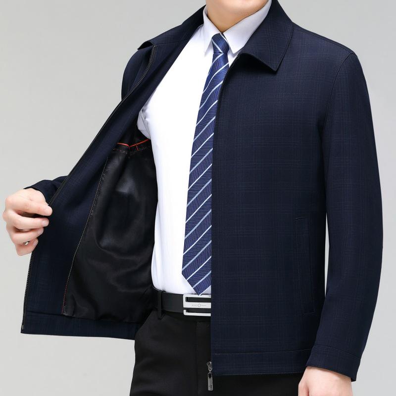 Men's Autumn Plaid Wool Jacket - Middle-Aged Dad's Business Casual Coat