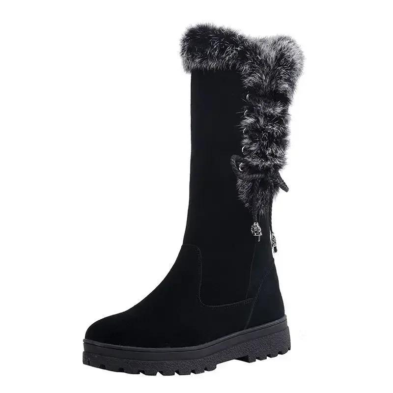 

Ботинки до середины икры для женщин элегантные на низком каблуке черные противоскользящие горячее качество женские полувысокие зимние ботинки слипоны весна 2025 овчина 41