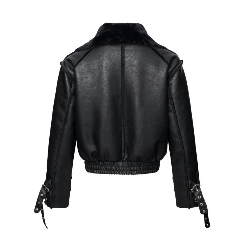 Mens PU Leather Bomber Jacket Vintage Streetwear Loose Fit Winter Thick Cotton Coat