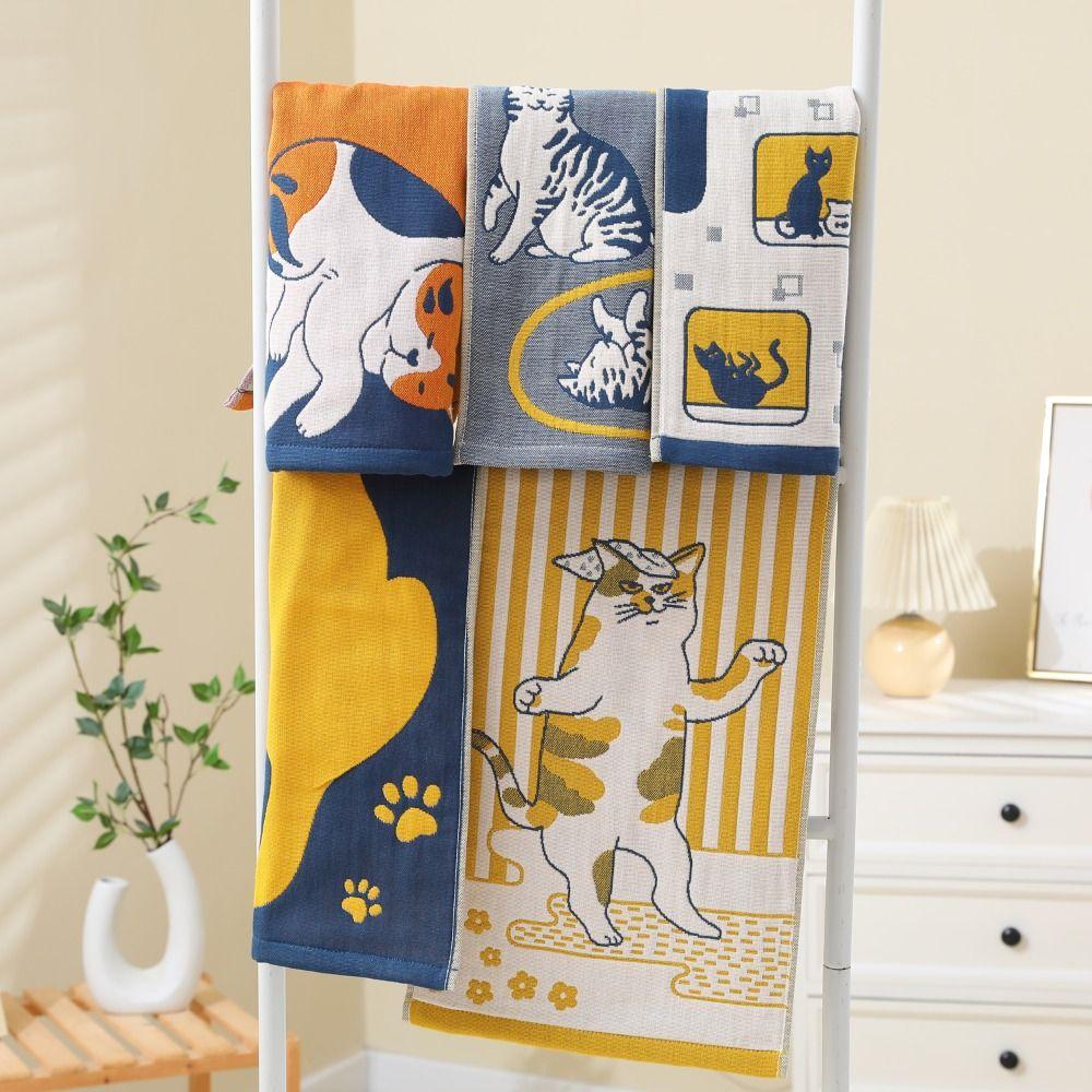 34x74cm Face Towels Cartoon Cat Bath Towel Cute Pure Cotton Dish Cloth for Kids Children