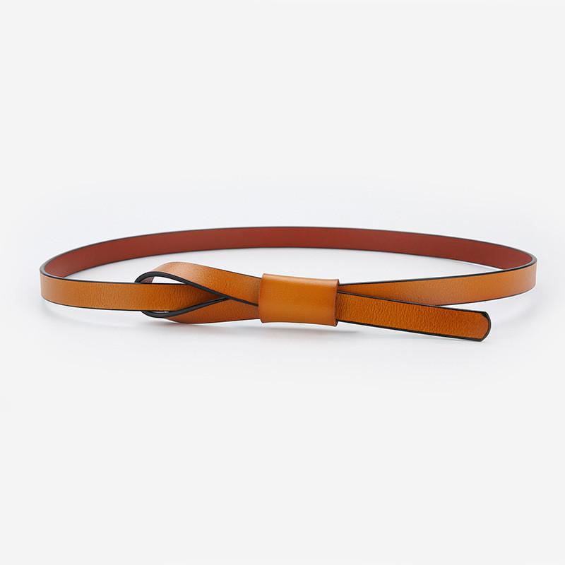 

Women Leather Thin Belt With Tie Knot Decor For Casual Dress And Office Wear верблюд