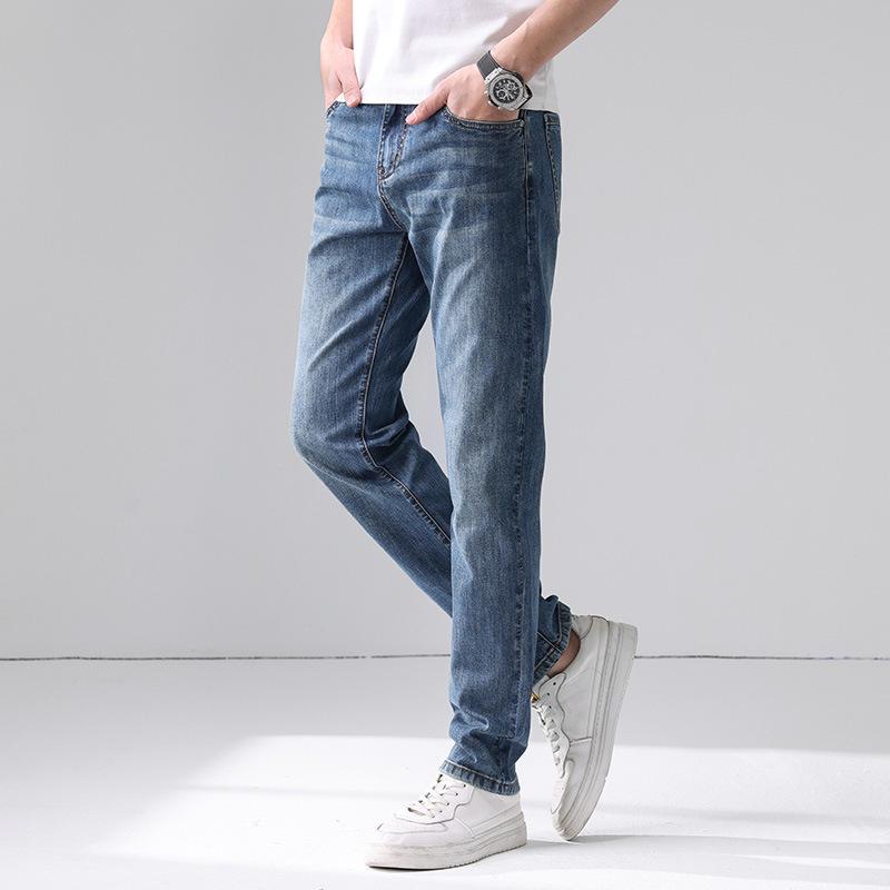 Spring and Summer New Men's Pure Cotton Slim Straight Stretch Jeans and Trousers Men