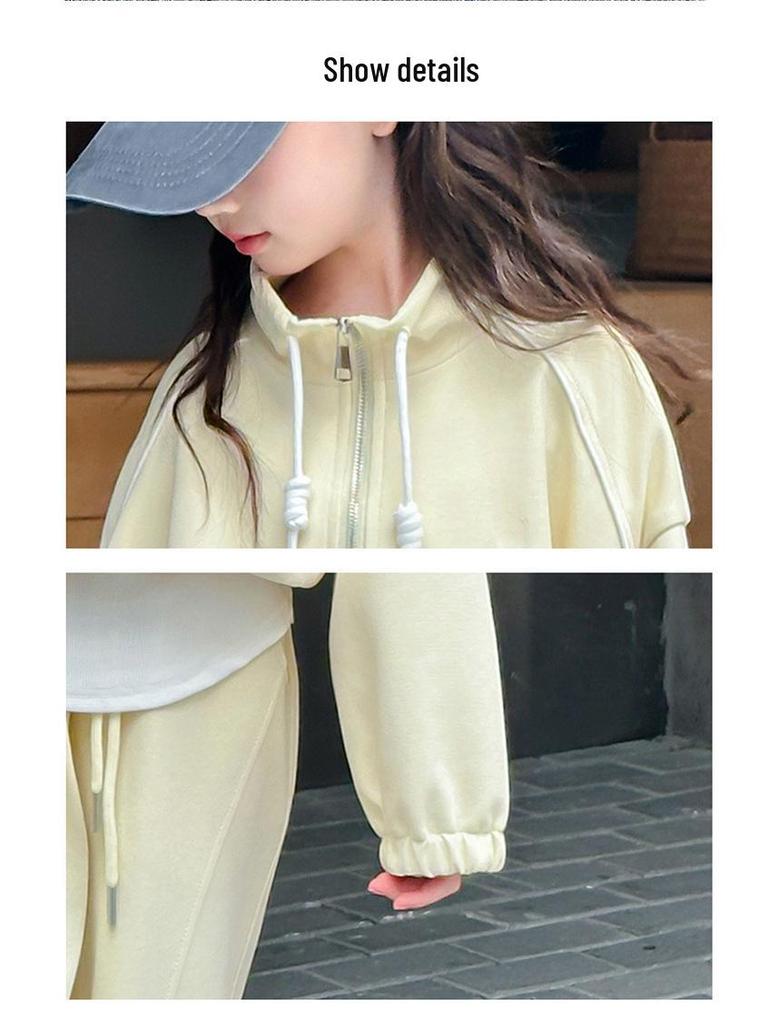 Girls' Autumn 2025 Korean Style Two-Piece Sweatshirt & Pants Set