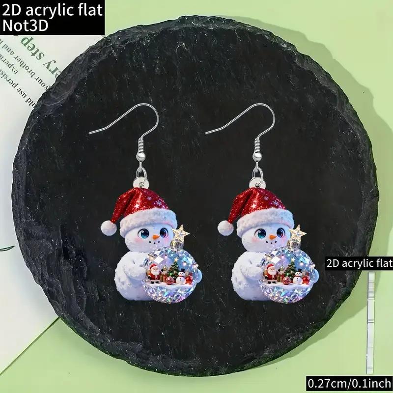 Cross-border new bohemian snowman earrings mini snowball Christmas party flat acrylic snowman earrings