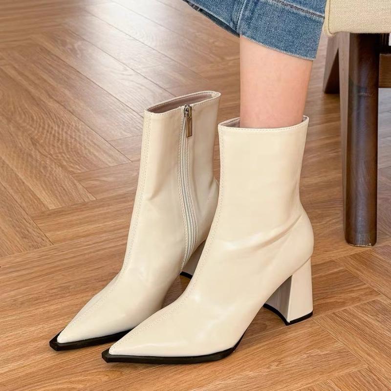 

Квадратный каблук Одинарные ботинки Осень Новые Острый носок Боковая молния Противоскользящие Износостойкие Ботильоны на каблуке 35