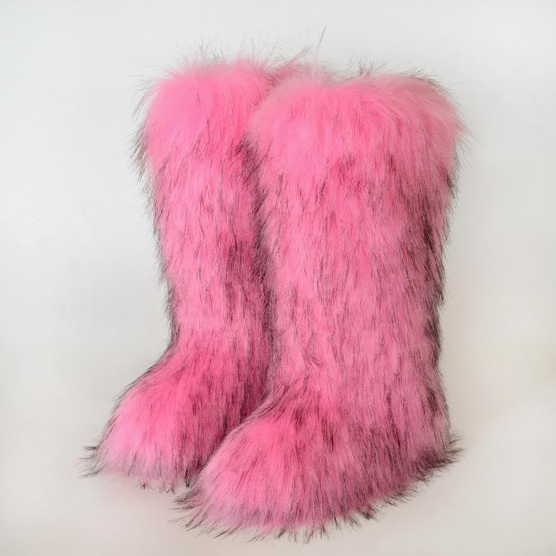Ladies Winter Faux Fur Raccoon Hairy Boots Snow Boots Shoes