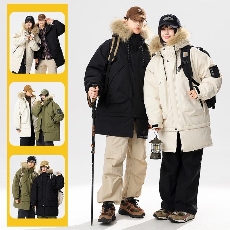 Winter new white duck down medium and long hem fur collar removable warm and cold-resistant couple