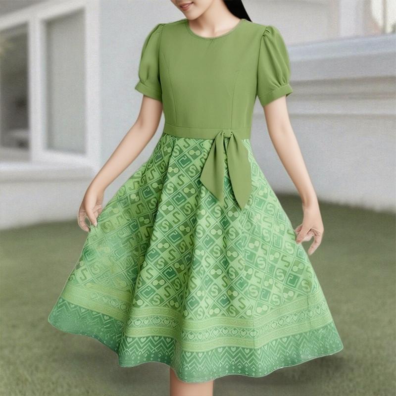 

ZANZEA Женское повседневное летнее платье с круглым вырезом и коротким рукавом с принтом 5XL зелёный