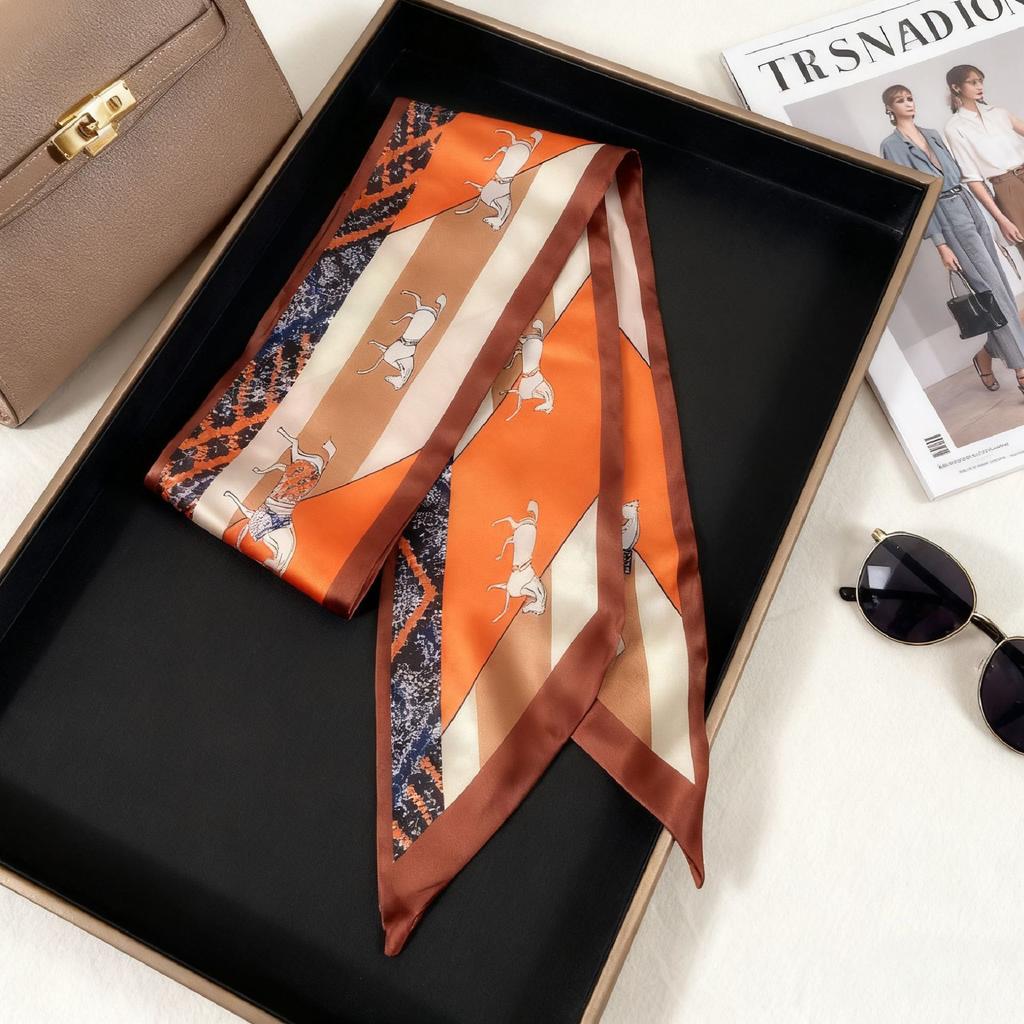 Korean Version of Rabbit Long Silk Scarf Streamer Women's Spring and Autumn New Scarf Double-layer Double-sided Decorative Scarf Handle Tied Bag