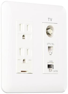 Cosmo Series Wide 21 Recessed Multimedia Outlet Grounded Double Outlet with Earth Terminal Shield Pole 2 Cores White WTF34363W TV/High
