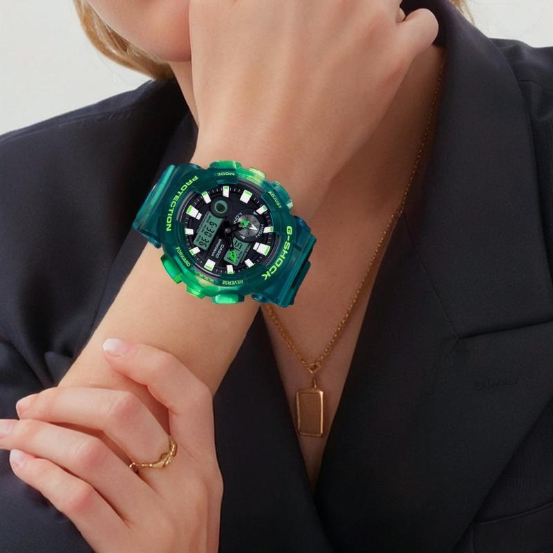 Casio G-Shock Serie Gezeitenmondphase Stoßfest, Antimagnetisch und Wasserdichtes Uhrwerk Gelee Durchscheinend Grün Quarzwerk Harz GAX-100MSA-3A