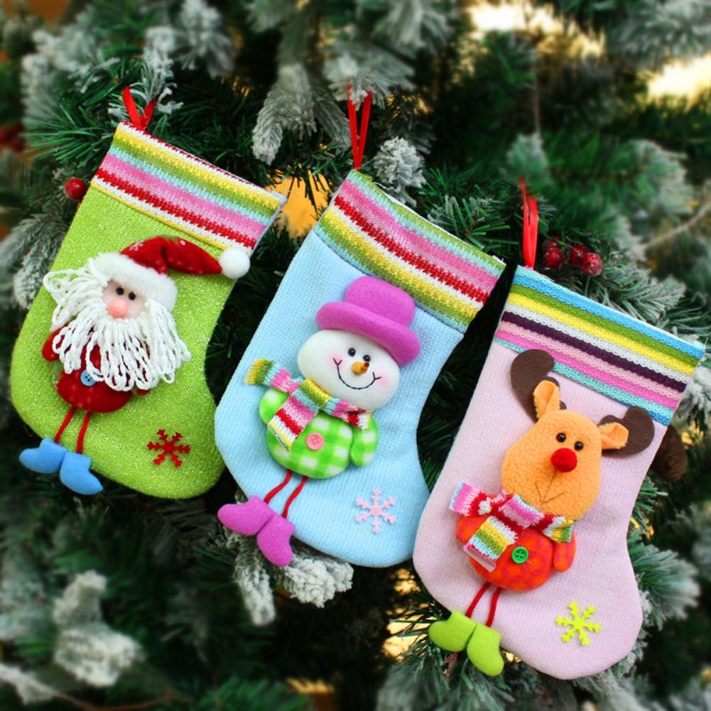 Christmas Stockings Set with Santa Snowman & Reindeer Designs Large Opening for Treats Soft Fabric 3 Pack Holiday Decor