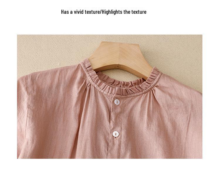 Reversible 2023 Summer Cotton Linen Ruffle Collar Dress with Swing Skirt & Short Sleeves