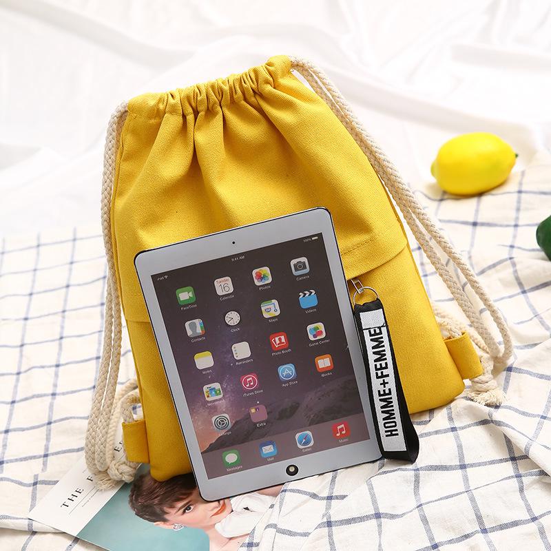 Schoolbag Canvas Bag Drawstring Backpack Solid Color Simple Versatile Cloth Bag Bundle Bag Women's Bag Leisure Bag