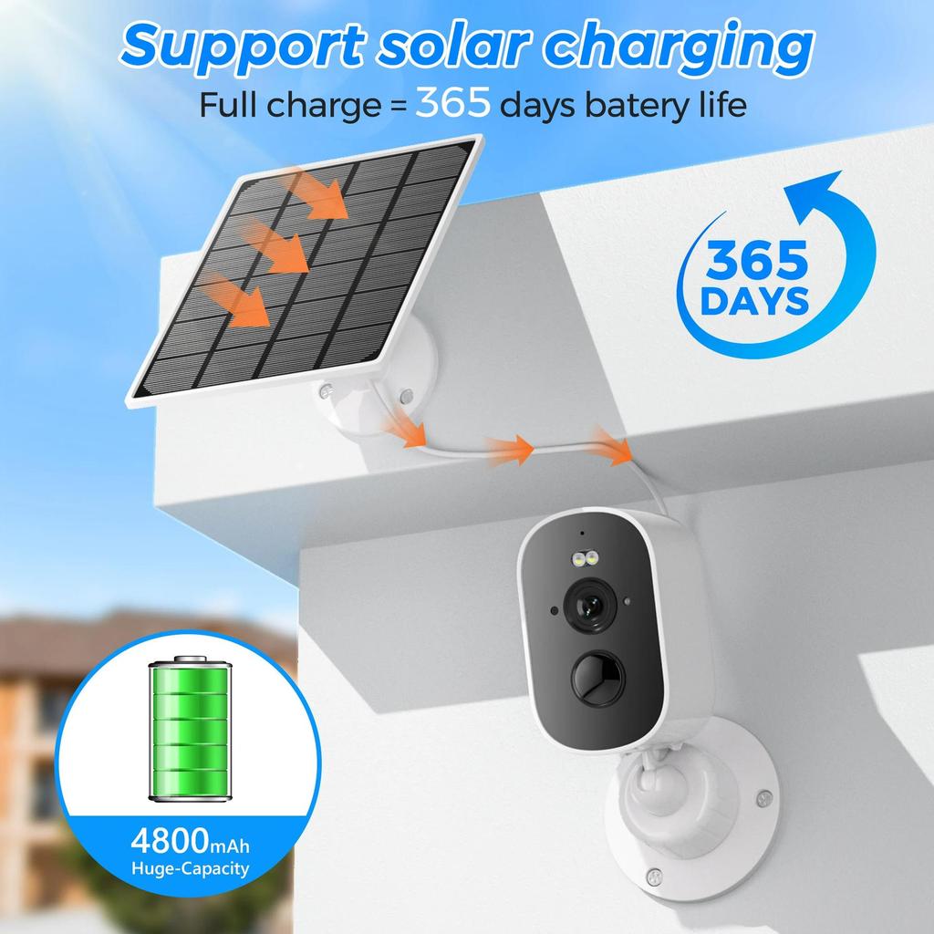 4MP Solar-Powered WiFi Outdoor Surveillance Camera with Night Vision and Baby Monitor Features