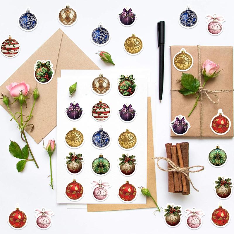 500PCS Christmas Stickers Roll Christmas Bell Round Stickers Christmas Ornament Roll Decals for Christmas Party Classroom Decor