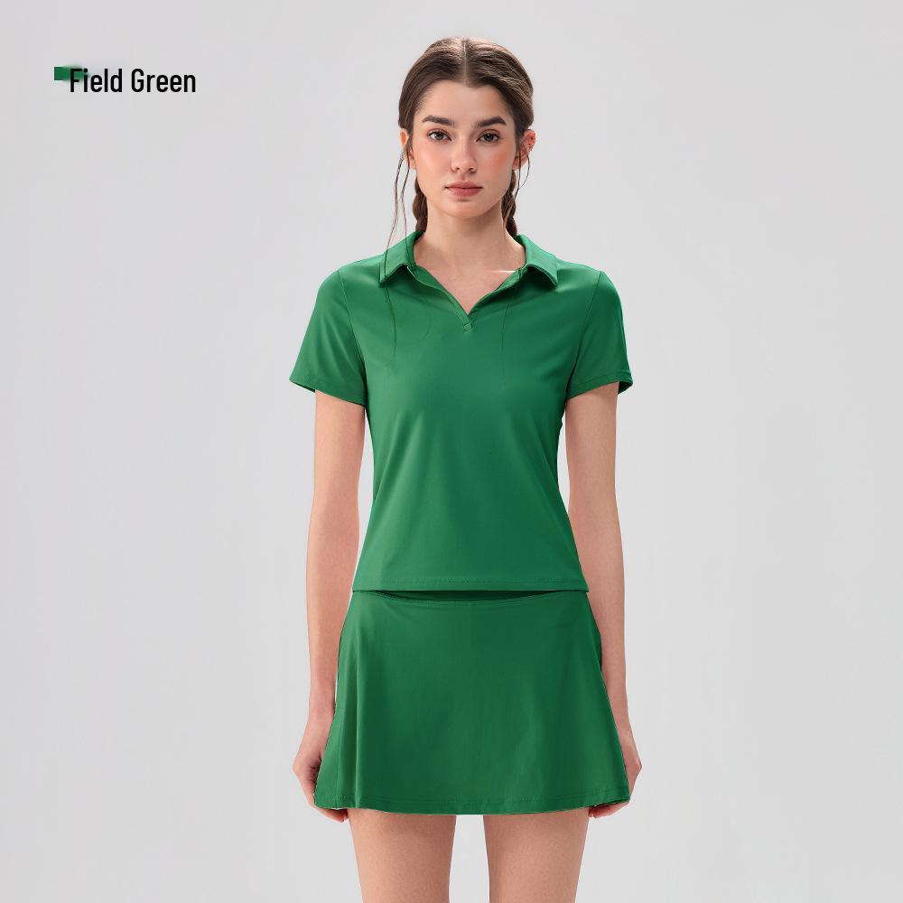 Women's Breathable Sports Polo Shirt and Shorts Set - Quick-Dry, Lightweight, Short Sleeve, for Tennis, Fitness, Yoga, or Outdoor Activities