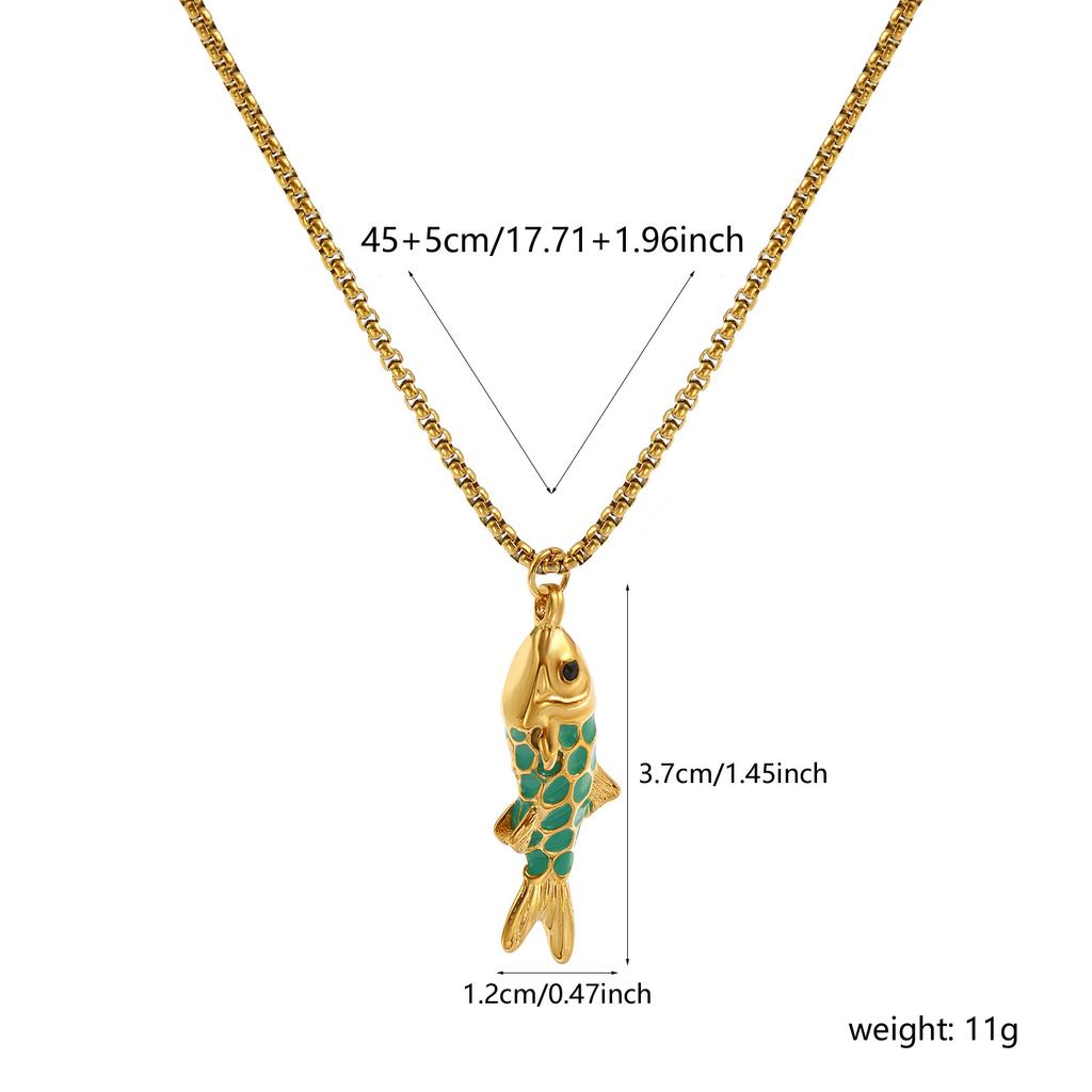 304 Stainless Steel Enamel Fish Pendant Charm Necklace 18K Real Gold Plated Box Chain 45cm + 5cm For Women Ocean Jewelry Gift