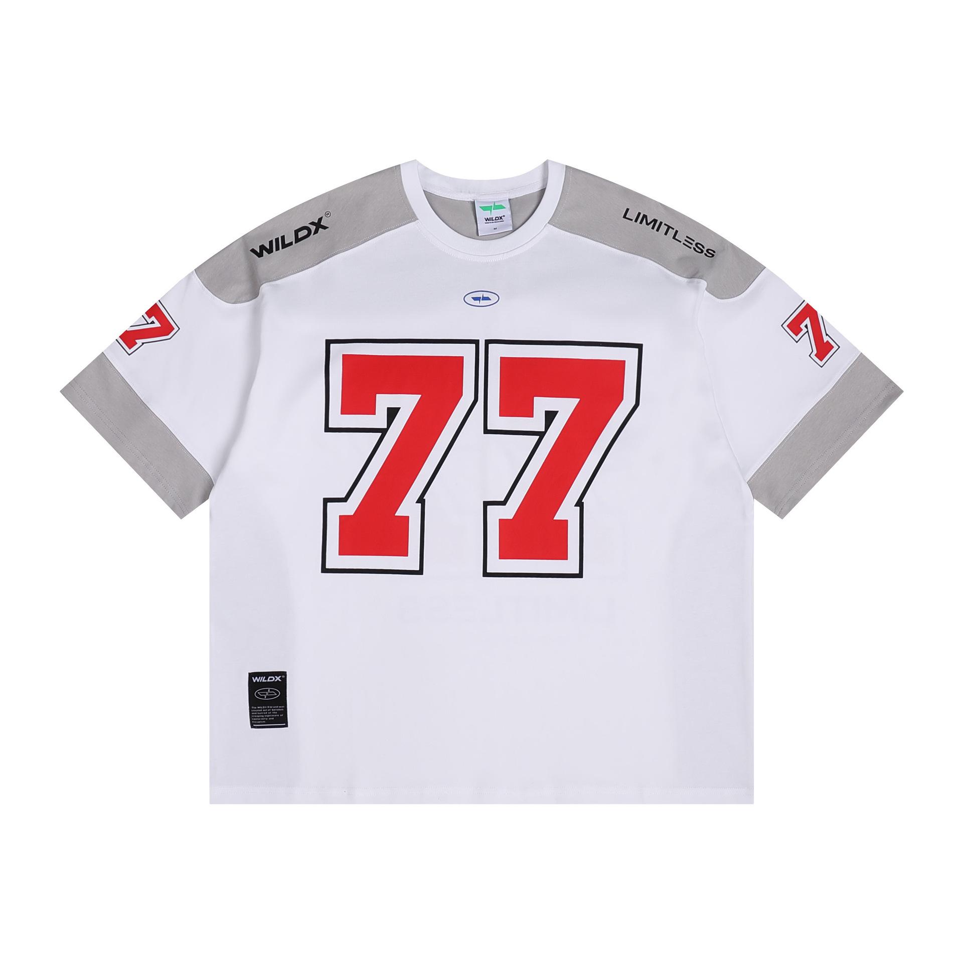 

Number 77 Retro Ice Hockey Jersey – Short Sleeve Patchwork T-Shirt 2XL белый