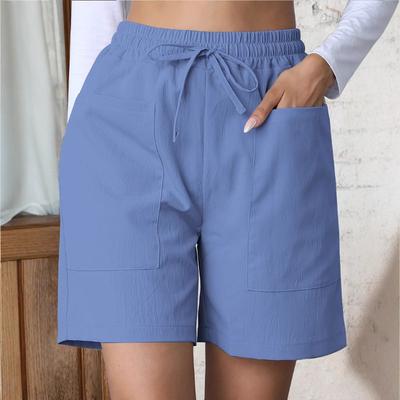 Summer New Loose Casual Shorts with Solid Pockets Large-sized High-waisted Wide-leg Pants