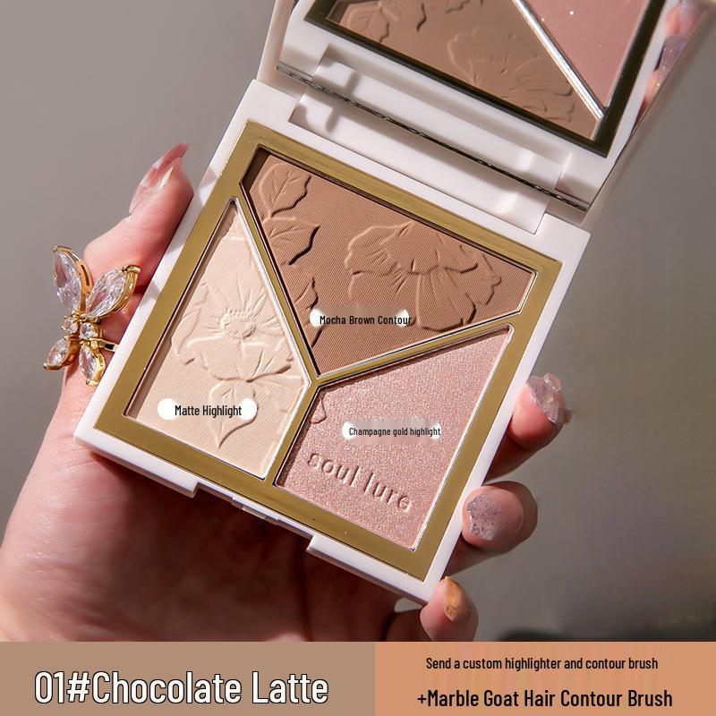 Three-Color Contour Palette: Glitter, Pearl, Matte Highlighter & Blush 10g