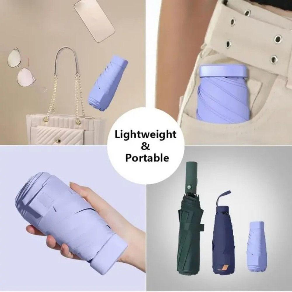 Mini Kapsel Sammenleggbar Paraply 6-Fold Lomme Parasoll Lett Solskjerm Utendørsaktiviteter