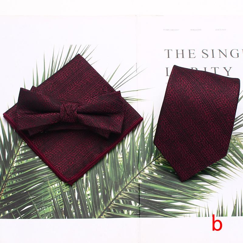 Men'S Tie Set, Polyester Striped Tie, Bow Tie Square Scarf Three-Piece Set, Suit Accessories.