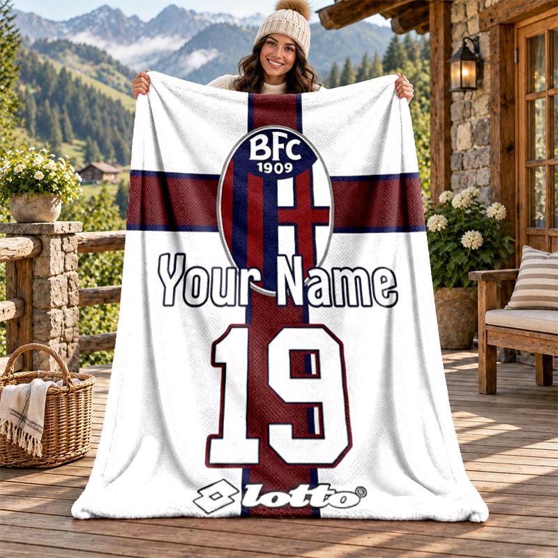Bologna Football Club Custom Name Flannel Blanket Personalized Soft Warm Plush Throw Blanket Customized Gift for Family Friends