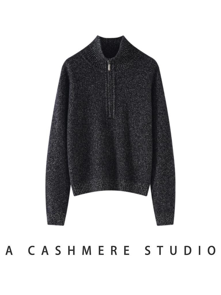 Women's Casual Half-Zip Lapel Cashmere Sweater - Warm, Loose, Versatile Winter Knit