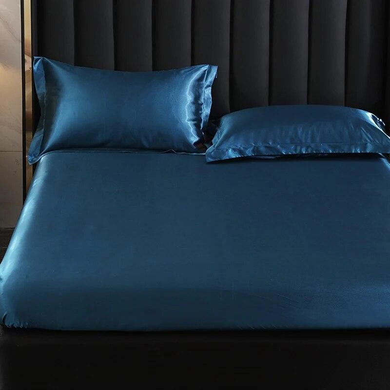 Spannbettlaken, High-End-Matratzenbezug, einfarbig, Luxus-Satin-Spannbettlaken, elastisches Band, Bettlaken für Doppelbett, Queen-Size-Bett