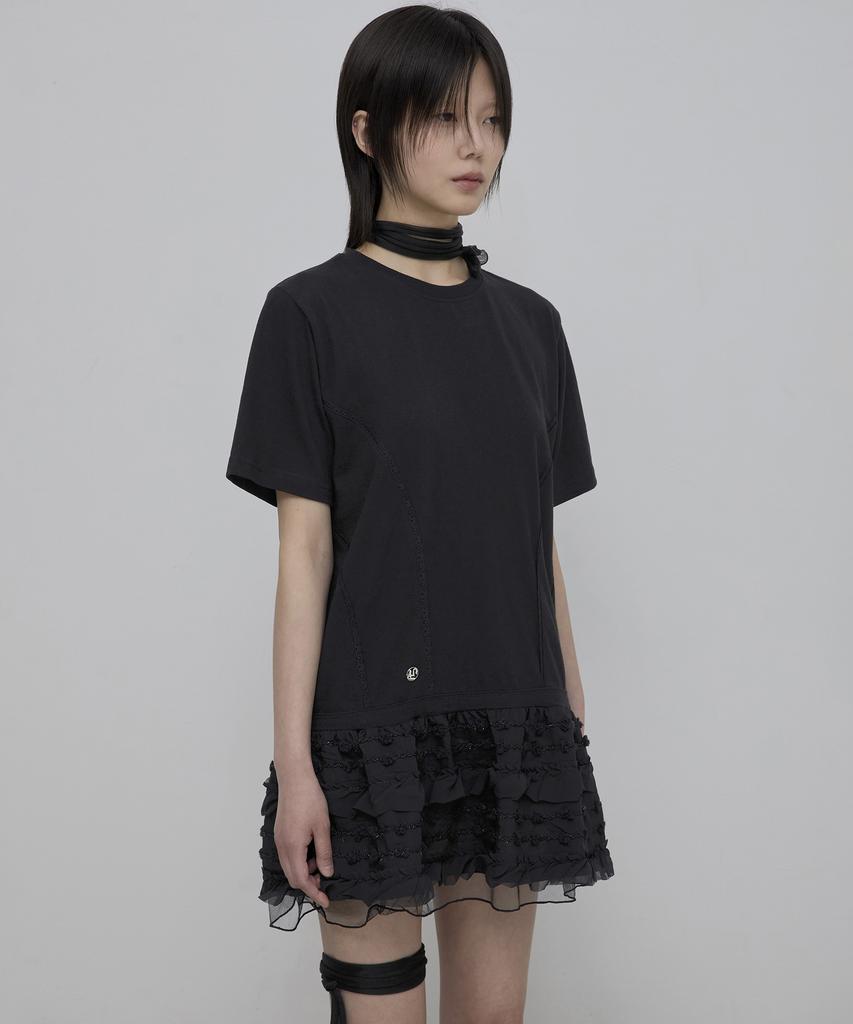 Peulleeoeob Layered Frill T-Shirt (Fl-167_Black)