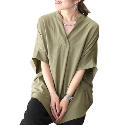 Maglietta Casual da Donna Scollo a V Maniche a Pipistrello Corte Vestibilità Larga Pullover Top Davanti Corto Dietro Lungo Lavoro Business Top Street Wear