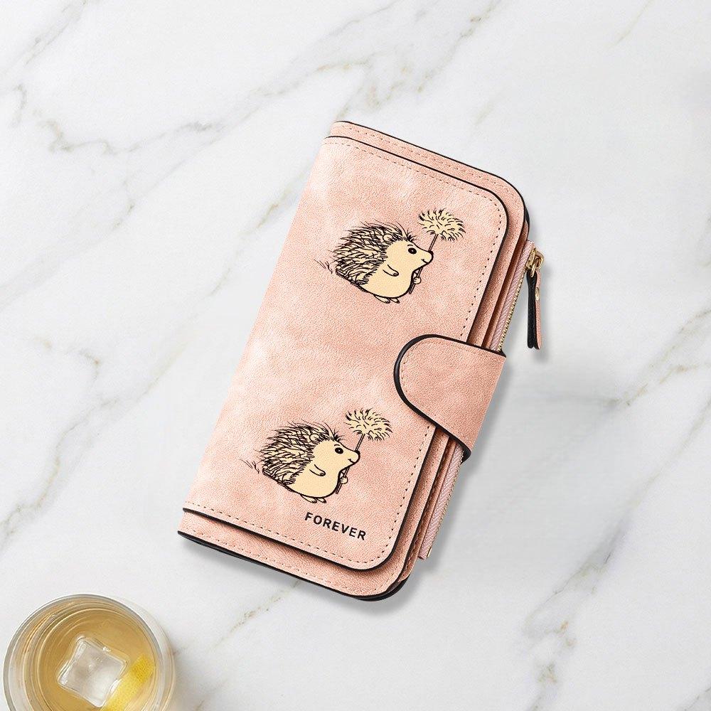 Cute Hedgehog Dandelion Print Long Wallet For Women Multifunctional Portable Clasp Coin Purse Large Capacity Daily Commuting Casual Travel Versatile