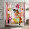 Vintage Bathing Suit Lady Shower Curtain Decorative Art Home Bathroom Decoration Pink Peony Floral Print, Classic Retro Style, B