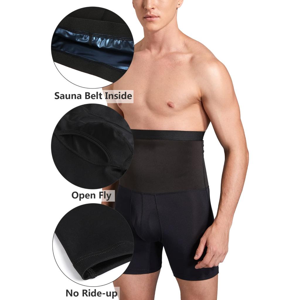 Sauna Shorts for Men Sweat Pants High Waisted Compression Underwear Tummy Control Shapewear Workout Training Capris Body Shaper Boxer Briefs