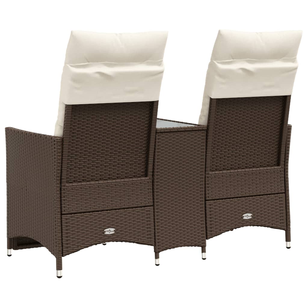 2 Seater Adjustable Garden Sofa with Table Brown Poly Rattan