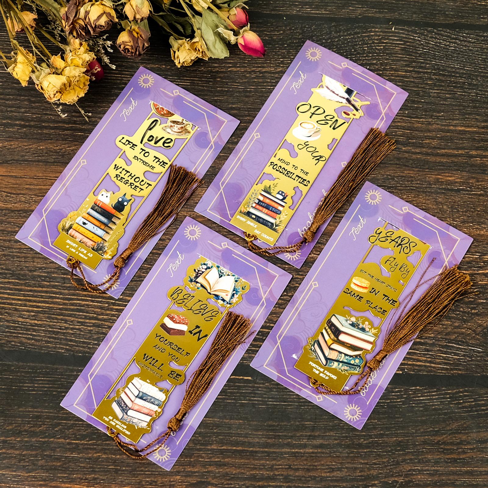 

Ins Style Inspirational Metal Bookmark Hollow Fringed Text Book Element High Value Graduation Commemorative Bookmark