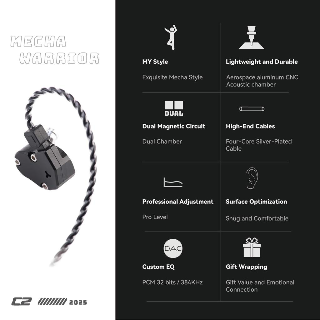 TINHIFI C2 [Official Direct] Mech Warrior Chinese-made Earphones, 10mm PU+LCP Composite Diaphragm Dynamic Driver, HiFi Entry-Level In-Ear Earphones