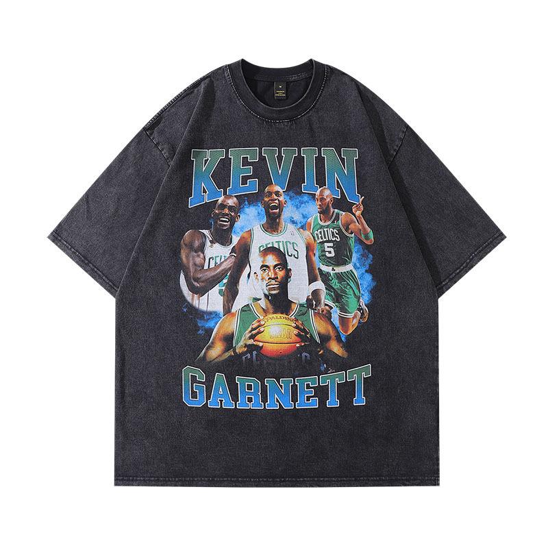 American High Street Vintage Print Oversize Small Neckline Short Sleeve T-Shirt Washed Half Sleeve Top