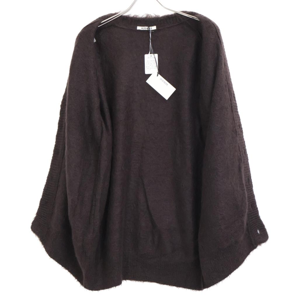 AURALEE A22AC03KM Dark Brown Brushed Super Kid Mohair Knit Long Cardigan Tops 1 BrownUsed
