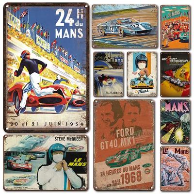 Vintage 24 Le Mans Blechposter Metallschild Hausdekoration Schilder Retro Rennwagen Aufkleber Man Cave Raumdekoration Blechschilder