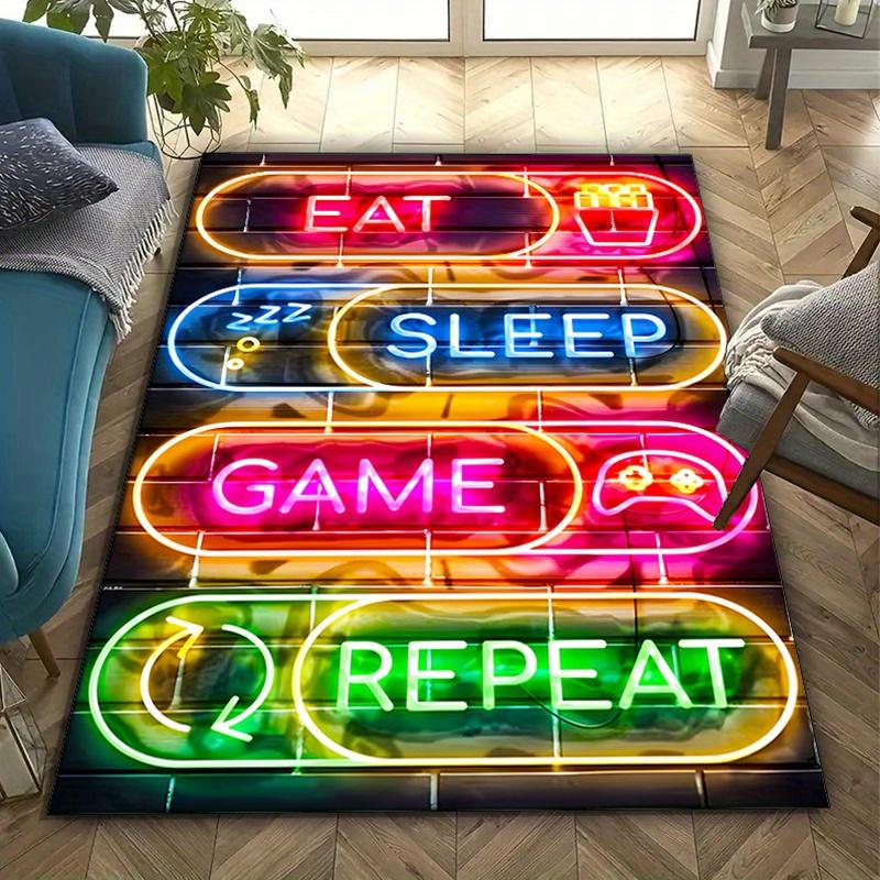 

Non-slip crystal velvet area mat, vibrant game and sleep design carpet neon print, perfect for bedroom decoration 50x80cm