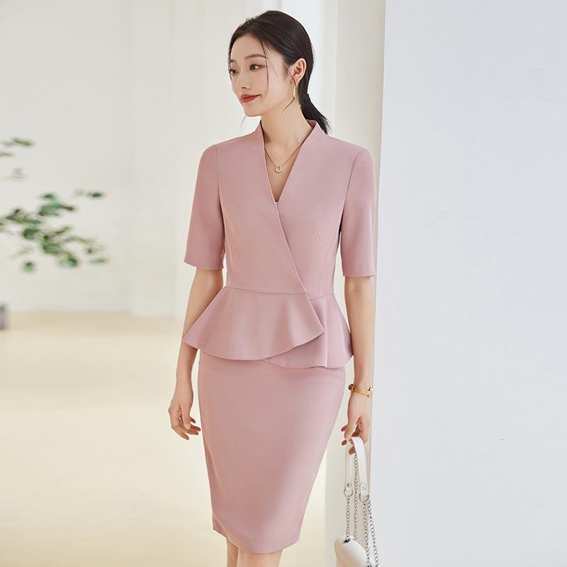 Elegant Women's Summer Skirt Suit for Beauty Salon Receptionists - Professional Goddess Style Workwear