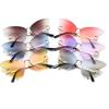 Rimless Butterfly Sunglasses Women Premium Designer Classic Rimless Big Frame Sun Glasses Ladies Shades Eye Wear UV400 Protection