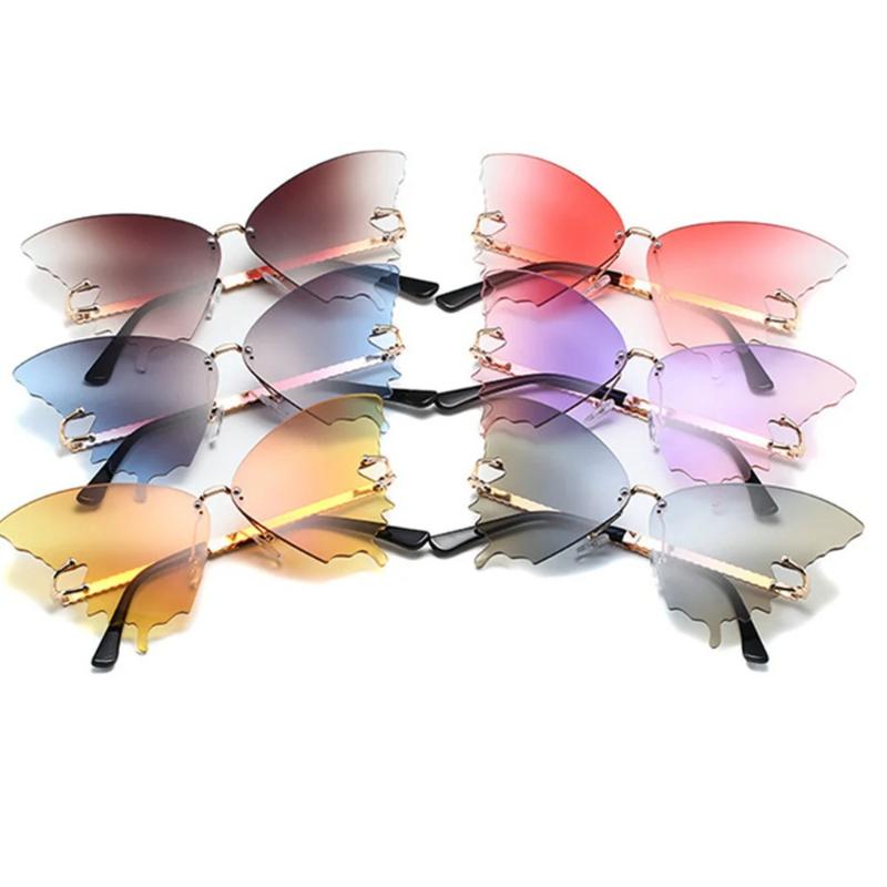 Rimless Butterfly Sunglasses Women Premium Designer Classic Rimless Big Frame Sun Glasses Ladies Shades Eye Wear UV400 Protection