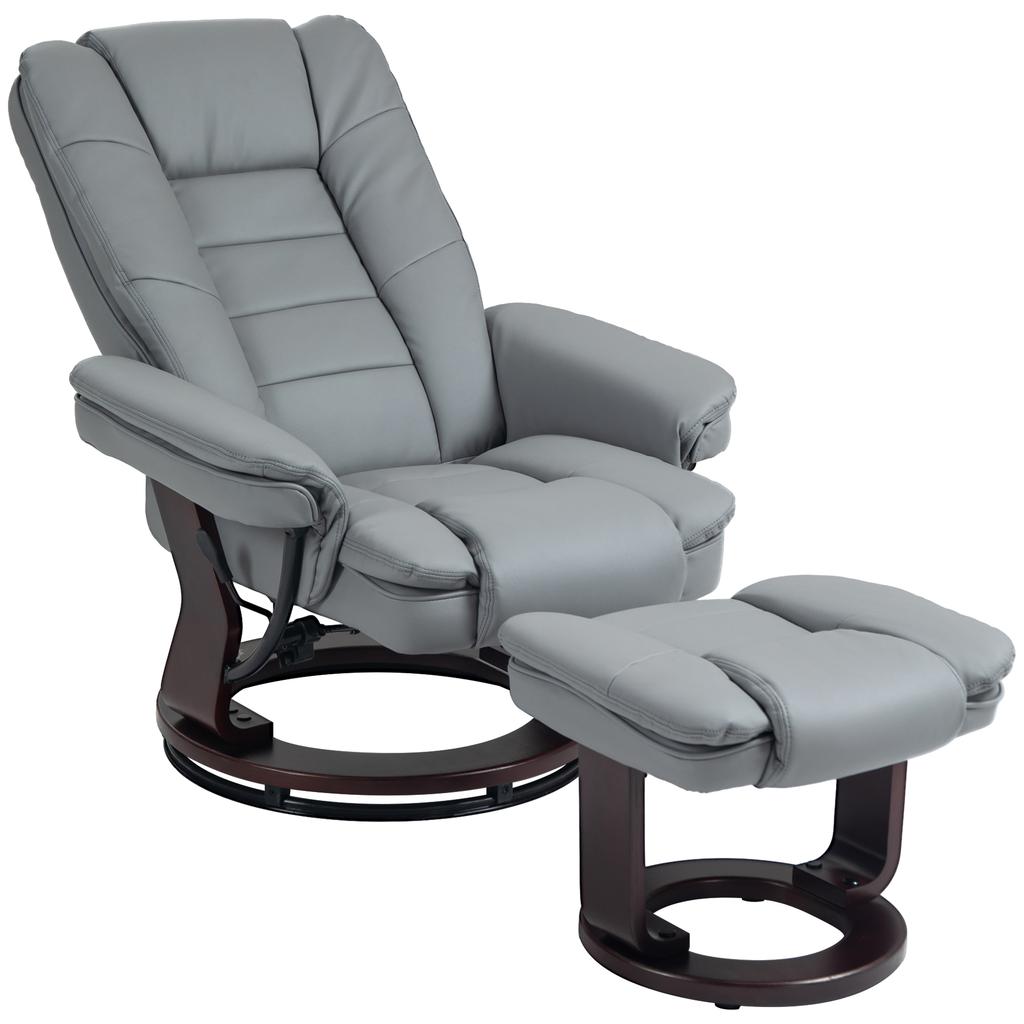 Recliner with Ottoman, Reclining Chair, Swivel, Reclining Backrest, Leather Look, Up To 130 Kg, Grey