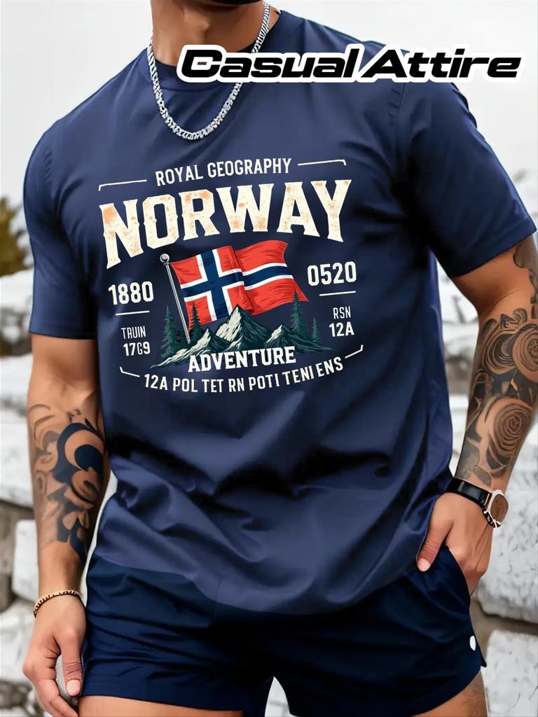 Mens Adult Norwegian Flag Fjord Print 100 Cotton Fashion Tshirt Simple Design Comfortable Soft Breathable Versatile Streets